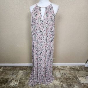 WHBM Purple Gray and Tan Print Chiffon Maxi Dress Size 14 (5084)